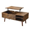 Syemin End Tables Wood Lift Top Coffee Table with Adjustable Storage Shelf, Lift Tabletop Dining Table Retro Central Table, Brown, 39.37"*19.7"*16.54" - 2 of 4