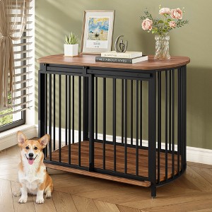Okak 31.5IN Farmhouse Dog Crate with 2 Sliding Doors, Dog Kennel with Oval Tabletop, Indoor Dog House for Small and Medium Dogs - 1 of 4
