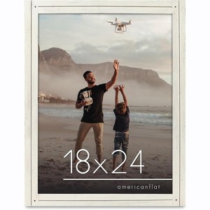 Americanflat 18x24 Rustic Picture Frame in White with Textured Wood and Plexiglass - Horizontal and Vertical Formats for Wall - 1 of 4