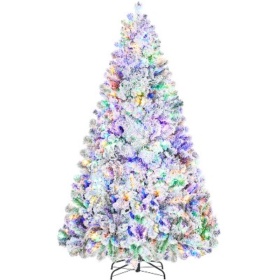 Yaheetech 6Ft/7.5Ft/9Ft Pre-lit Flocked Artificial Christmas Tree