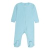 Everyday Kids 4-Pack Baby Boy Sleepers with Zippers – Soft Cotton Footed Pajamas in Blue Solids, Stripes, and Woodland Animals with Foxes and Bears - 3 of 4