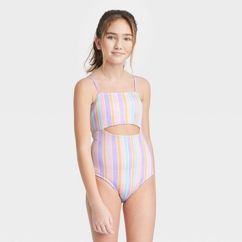 Girls' Pastel Printed Striped One Piece Swimsuit - Art Class™ : Target