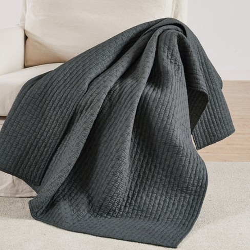 Cross Stitch Charcoal Throw One Quilted Throw Levtex Home