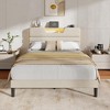 Full Bed Frame with LED Lights Headboard with Charging Station Upholstered Platform Bedframe Metal Support No Box Spring Needed 2-Tier Storage Beige - 2 of 4
