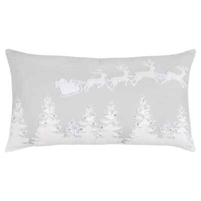 14"x26" Oversized Flight of Santa Polyester Filled Lumbar Throw Pillow Gray - Rizzy Home