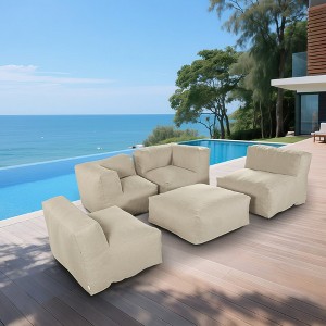 Evita 5 PCS Outdoor Furniture Sectional Conversation Set- Combination of 2Middle 2Corner 1Ottoman/Coffee - 1 of 4