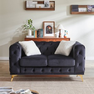 APRILSOUL61.25-inch Deluxe Velvet Sofa with Chesterfield Tufted Buttons with 2 Pillows and Metal Feet - 1 of 4