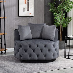 CAVINAS Chesterfield Single Sofa Chair, Modern Velvet Upholstered Accent Chair with 3 Pillows, Classical Barrel Chair Couch for Living Room - 1 of 4