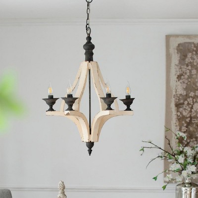 6 - Light Wood Chandelier, Hanging Light Fixture with Adjustable Chain for Kitchen Dining Room Foyer, Bulb Not Included-The Pop Home