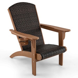 Costway Patio Adirondack Chair with Rattan Padded Seat Wide Armrests & Hidden Cupholder Black/Brown/Gray/White - 1 of 4
