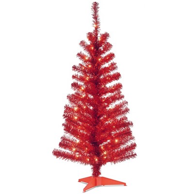 4ft National Christmas Tree Company Red Tinsel Artificial Christmas Tree 70ct Clear