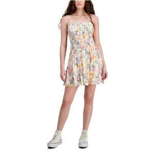 Hippie Rose Womens Floral Print Smocked Tank Dress, Yellow, X-Large - 1 of 2