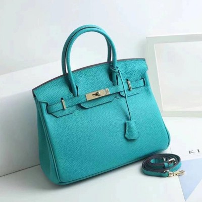 Paaaawaters Structured Handbag Pebble Leather Metal Lock Detachable Shoulder Strap Teal 25cm