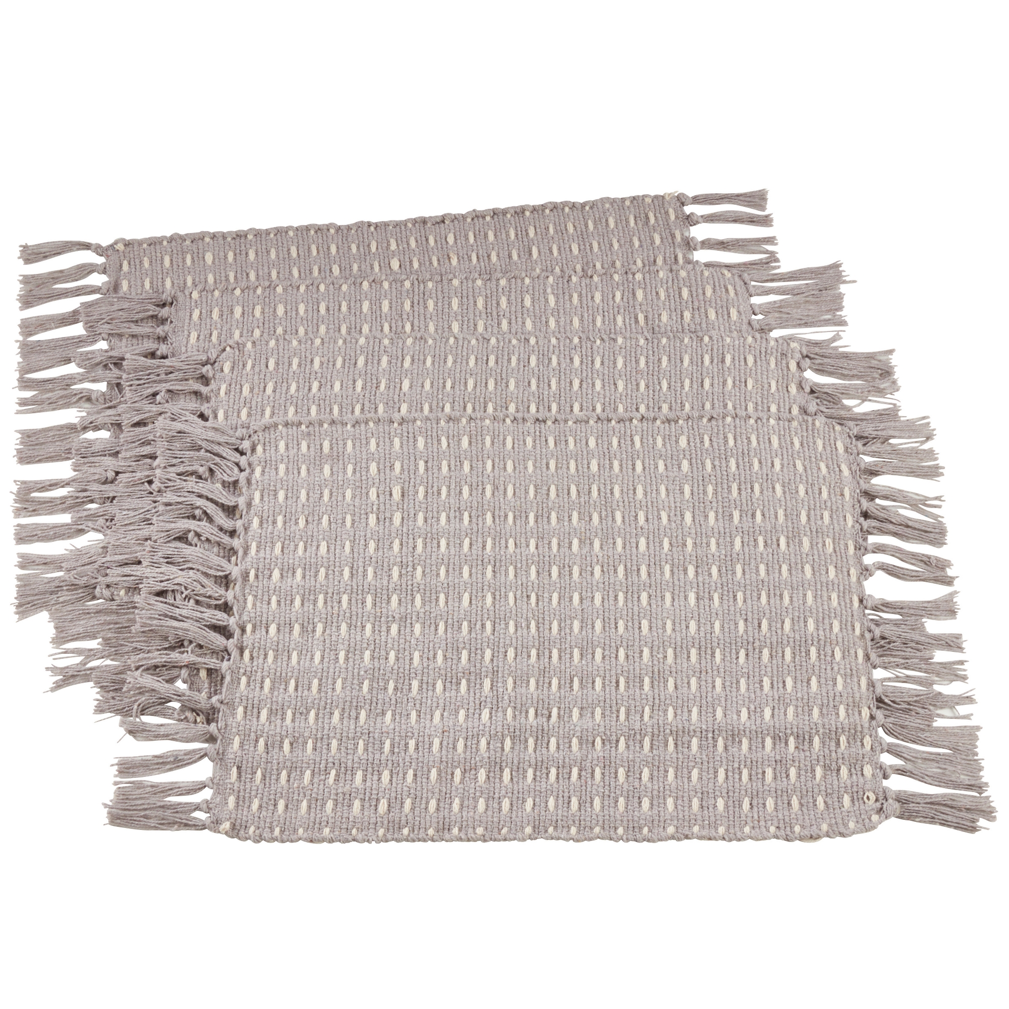 Saro Lifestyle Dashed Woven Cotton Placemats, Gray, (Set of 4 pcs)