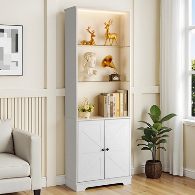 KTMBDW Modern Bookshelves and Bookcases with Doors Floor Standing 5 Shelf Display Storage Shelves 70.9" Tall Bookcase for Home Office, Living Room