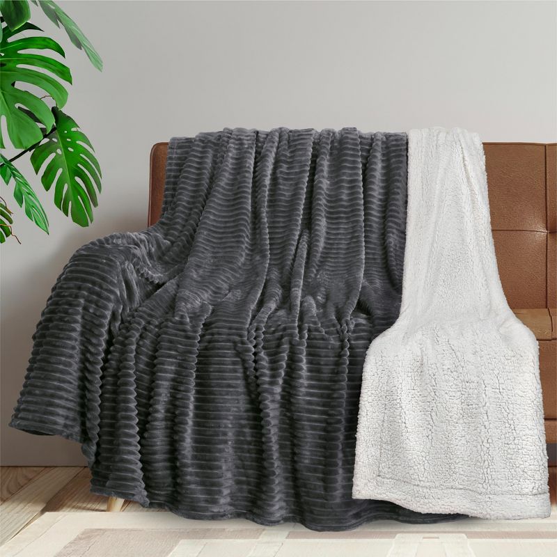 PAVILIA Soft Thick Fleece Flannel Ribbed Striped Throw Blanket, Luxury Fuzzy Plush Warm Cozy for Sofa Couch Bed, 2 of 9