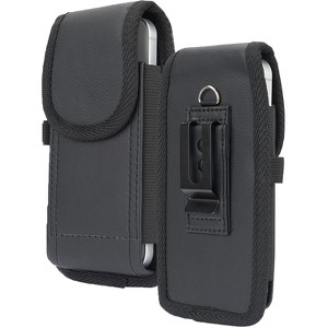 Nakedcellphone Pouch Case for iPhone 16e 16 15 14 13 12 11 XR (with Metal Clip, Belt Harness, Magnetic Closure, Vegan Leather) - Black - 1 of 4