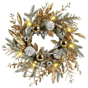 Whisen 20 Inch Christmas Wreath, Christmas Door Decorations Wreath with Warm Lights - 1 of 4