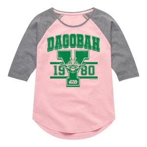 Girls' - Star Wars - Yoda Dagobah 1980 Shirt Tail Raglan Graphic T-shirt - 1 of 4