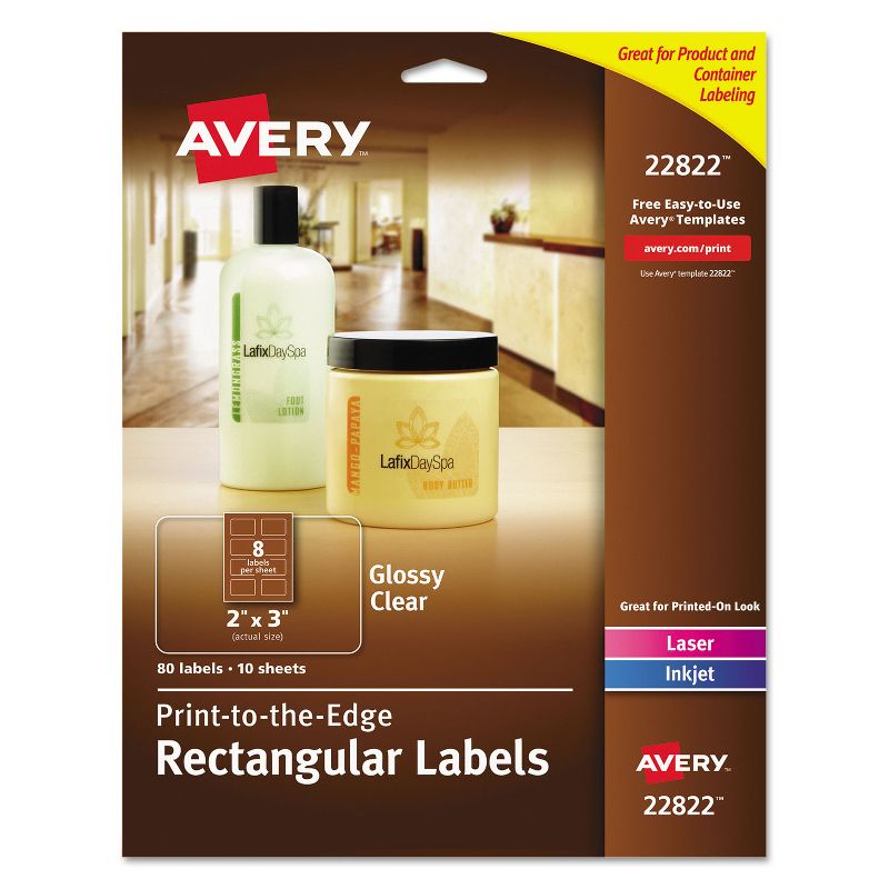 Avery Rectangle Print-to-the-Edge Labels 2 x 3 Glossy Clear 80/Pack 22822, 1 of 9