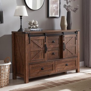 SinCiDo Farmhouse 48" Dresser w/4 Drawers & 2 Barn Doors, Chest of Drawers & Rustic TV Stand w/Adjustable Shelf for Living Room - 1 of 4