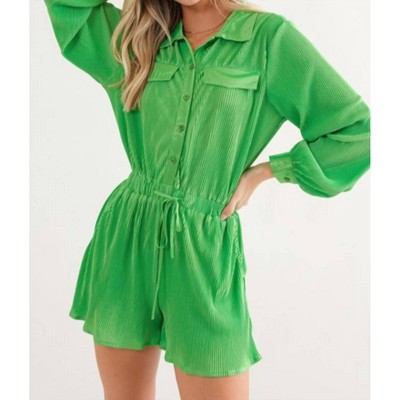 Women's Accordion Pleat Romper - Blue B