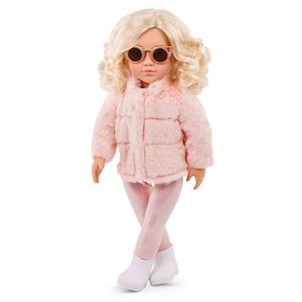 Nuestra Generación Ava Muñeca de Moda de 18" con Conjunto de Abrigo de Piel Sintética Rosa 4