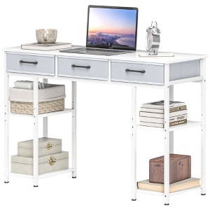Aghana Digitals Rustic Brown Compact Home Office Desk with 3 Fabric Drawers, 4 Adjustable Shelves & - 1 of 4