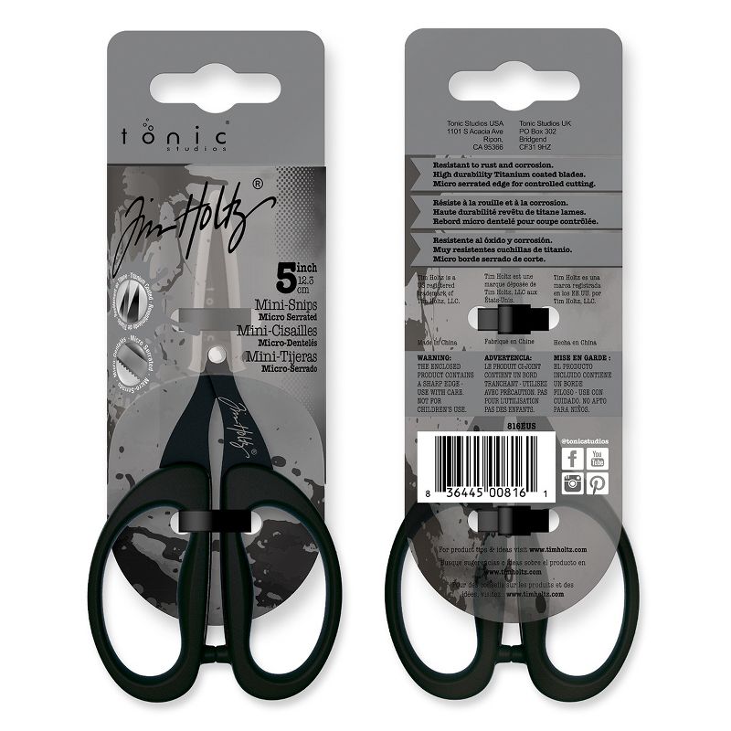 Tim Holtz Small Scissors - 5 Inch Mini Snips with Micro Serrated Blade - Craft Tool for Cutting Paper, Fabric, and Sewing - Titanium with Black, 3 of 6
