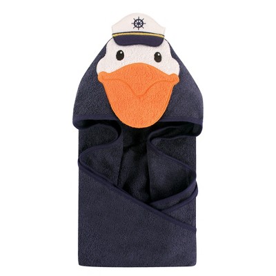 Hudson Baby Infant Boy Cotton Animal Face Hooded Towel, Pelican, One Size