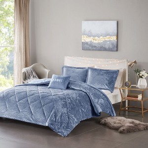 Sapphtopaz Bedding Comforter Set Velvet Solid Color Diamond Quilting Reversible Quilt Set with Throw Pillow - 1 of 4