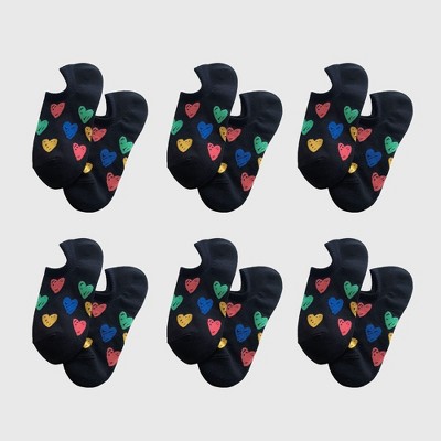 Alilang Women's Summer Colorful Heart-Printed No-Show Socks 6pk - Black