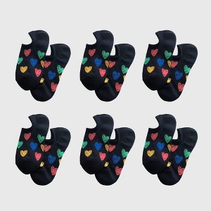 Alilang Women's Summer Colorful Heart-Printed No-Show Socks 6pk - Black - 1 of 4