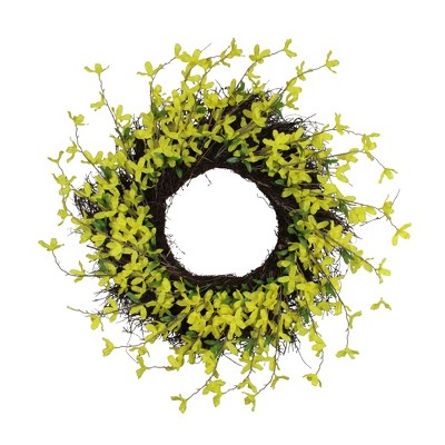 Northlight Forsythia and Grapevine Artificial Floral Wreath, Yellow 24-Inch