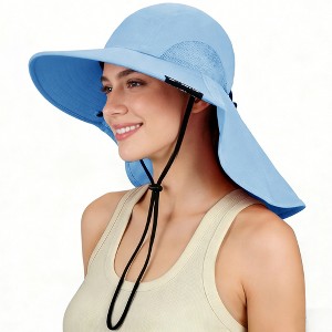 Solaris Women's Solid Wide Brim Bucket Hat with Neck Flap & Chin