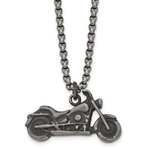 Black Bow Jewelry Men's Stainless Steel Antiqued 3D Motorcycle Necklace, 25.5 Inch - 1 of 4