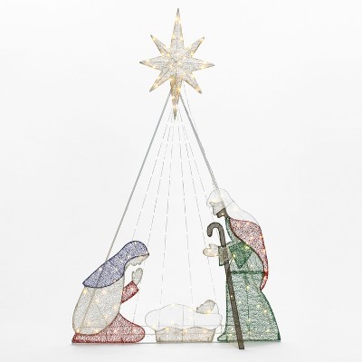 LuxenHome Lighted Nativity and Christmas Tree Outdoor Holiday Decoration Multicolored