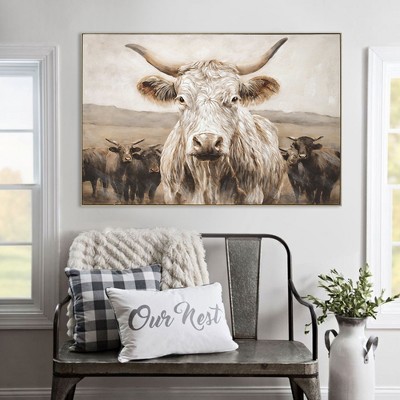 White Highland Cow Canvas Wall Art,Modern Minimalist Animal Art Print for Living Room Bedroom Decor,Wall Decor picture Oil painting