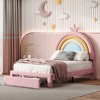 Rainbow Design Upholstered Bed with Velvet Headboard and Storage Drawers, Wooden Frame Princess Platform Bed for Teens Bedroom - Cuddlewood - 2 of 4
