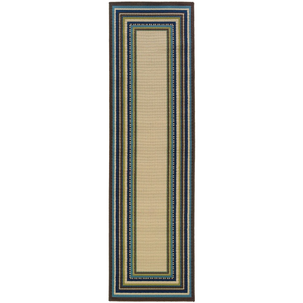 2'3inx7'6in Cozumel Border Patio Rug Ivory/Blue