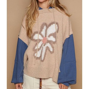 Women's FLOWER PATTERN HOODED TOP - POL - 1 of 4
