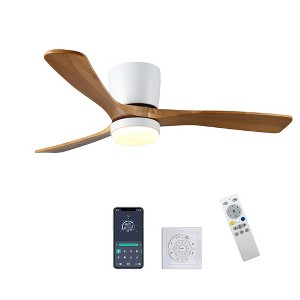 Duclsaty 42" wood Ceiling Fan with light, Color-Changing LED, Flush Mount, Low profile Wood Blades, Remote - 1 of 4