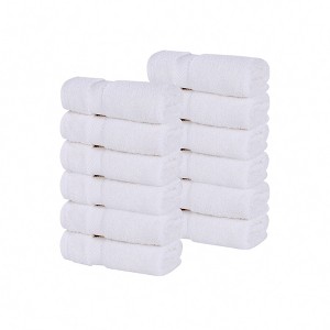 Zero Twist Cotton Solid Chevron Dobby Border Super Soft Face Towel Washcloth Set of 12 by Blue Nile Mills - 1 of 4