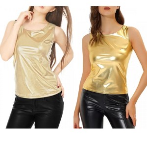 Allegra K Women's U-Neck Stretchy Slim Fit Shiny Sparkly Metallic Tank Top 2 Packs - 1 of 4
