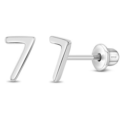 Girls' Polished Number Initial Screw Back Sterling Silver Earrings - In Season Jewelry