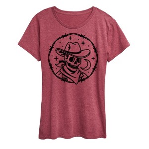 Women's - Instant Message - Skeleton Cowboy with Moon Short Sleeve Graphic T-Shirt - 1 of 4