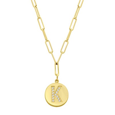 Adornia Tarnish Resistant 14k Gold Plated Pave Crystal Initial Disc Paperclip Necklace