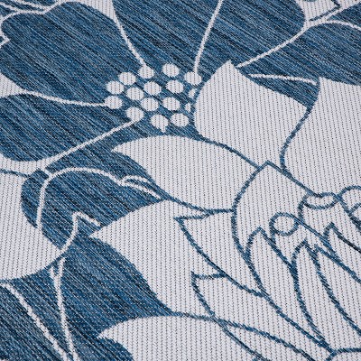 Navy Floral 5' x 7' Synthetic Flat Woven Reversible Rug