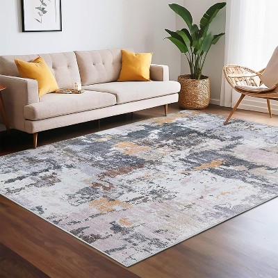 Machine Washable Area Rugs, Abstract Indoor Floor Rugs, Non-Slip Backing Rugs, Low Pile Area Rugs, Living Room, Bedroom, Nursery