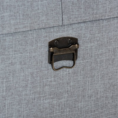 Grey Linen 32" Tufted Storage Ottoman with Antique Brass Accents
